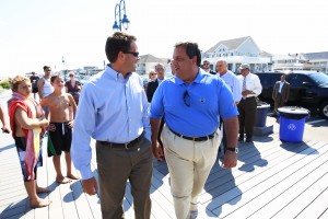 Belmar Mayor "Lawless Matt" Doherty and Governor Chris Christie walk the Belmar boardwalk. Photo Credit: Tim Larson, Governor's Office