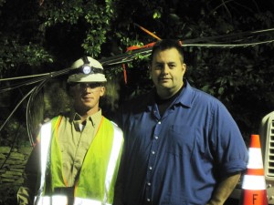 Highlands Mayor Frank Nolan and a JCP&L lineman, 1:30 AM, September 3, 2011