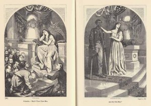 Pardon. Franchise. Columbia.-"Shall I trust these men, and not this man?" ~ Haper's Weekly, August 5, 1865