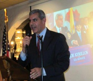 Senator Joe Kyrillos addresses the Monmouth County Lincoln Day dinner. Photo Credit: Rhoda Chodosh