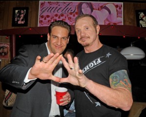 ASBURY PARK, NJ - JANUARY 12:  NFL player, Christian Peter and WCW World Heaveyweight wrestler, Diamond Dallas Page attends the 2012 Light of Day New Jersey Rock N' Bowl A Thon at Asbury Lanes on January 12, 2012 in Asbury Park, New Jersey.  (Photo by Bobby Bank/Getty Images)