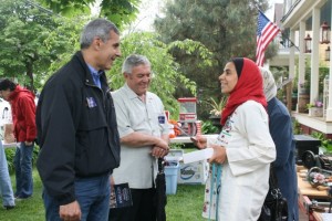 Sen. Joe Kyrillos and Mayor Fred Rast greeting voters in Atlantic Highlands last year. photo by Art Gallagher