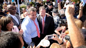 Gov Chris Christie and Sen Brian Stack. Photo credit Mykwain Gainey, ChristieforNJ.com