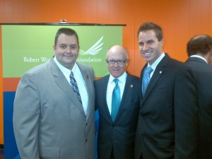 Highlands Mayor Frank Nolan, Jets owner Woody Johnson, and Douglas Eagles, Executive Director of the Boys and Girls Club of Monmouth County at November 2 announcement of NY/NJ Snowflake Foundation Grant for Highlands