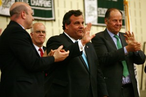 Governor Chris Christie and former Governor Tom Kean Sr celebrate the first annual Livingston Day, April 11, 2013. Photo by Tim Larsen/Governor's Office