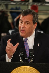 Governor Christie announcing a second round of RREM assistance, and that fact that federal assistance to rebuild from Sandy will be $17 billion or more short, in Keansburg last week. Photo by Paul Scharff