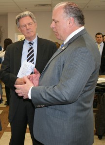 Congressman Frank Pallone and Senate President Steve Sweeney meditating in Keansburg, March 20, 2014. MMM photo/Art Gallagher