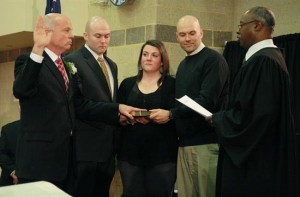 Assignment Judge Lawrence M. Lawson administering the Oath of Office to Freeholder Gary Rich, January 2012. 