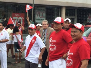 Jeff Bell marching in the Passaic Peruvian Day Parade last month.  Bell doesn't do selfies