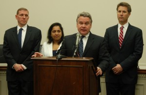 In Dec 2013, left-behind parents, Captain Paul Toland whose daughter was kidnapped in Japan; Bindu Philips of Plainsboro, N.J., whose two sons were abducted to India, and David Goldman whose son was abducted to Brazil and returned after a five year ordeal, joined Rep. Chris Smith in calling for passage of legislation, dubbed the Goldman Act (HR 3212) to help families who have been victimized by international abductions