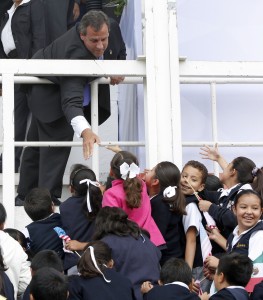 Governor Chris Christie and Puebla Governor Rafael Moren Valle attend a reception with traditional dancers, marching band and meet and greet students at Centro Escolar Niños Héroes de Chapultepec in Puebla, Mexico on Friday, Sept. 5, 2014. (Governor's Office/Tim Larsen)