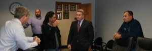 Congressman Chris Smith, center, meet with Middletown Administrator Anthony Mercantante, Public Works Director Ted Maloney, Mayor Stephanie Murray and Committeeman Tony Fiore (right) in the Township's new Emergency Command Center on the 2nd Anniversary of Superstorm Sandy.