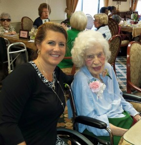 Freeholder Serena DiMaso celebrates with Holmdel resident Addy Lubkert at Regency Park Nursing and Rehab Center in Hazlet