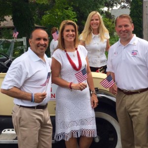 Freeholders Tom Arnone and Serena DiMaso with County Clerk Christine Giordano Hanlon and Sheriff Shaun Golden at the Farmingdale Memorial Day Parade