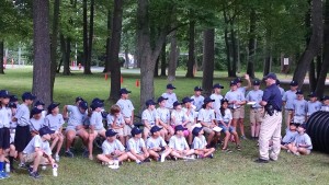 Sergeant Kevin Gardiner talks with campers at the Middletown Fire Academy during Police Youth Week.