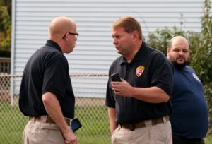 Sheriff Shaun Golden, left, confers with OEM Coordinator Michael Oppegaard during preparations prior to Superstorm Sandy. MMM file photo